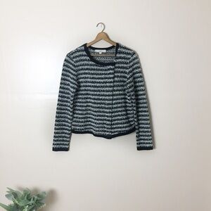 [LOFT] Large Black & White Stripe Asymmetrical Jacket